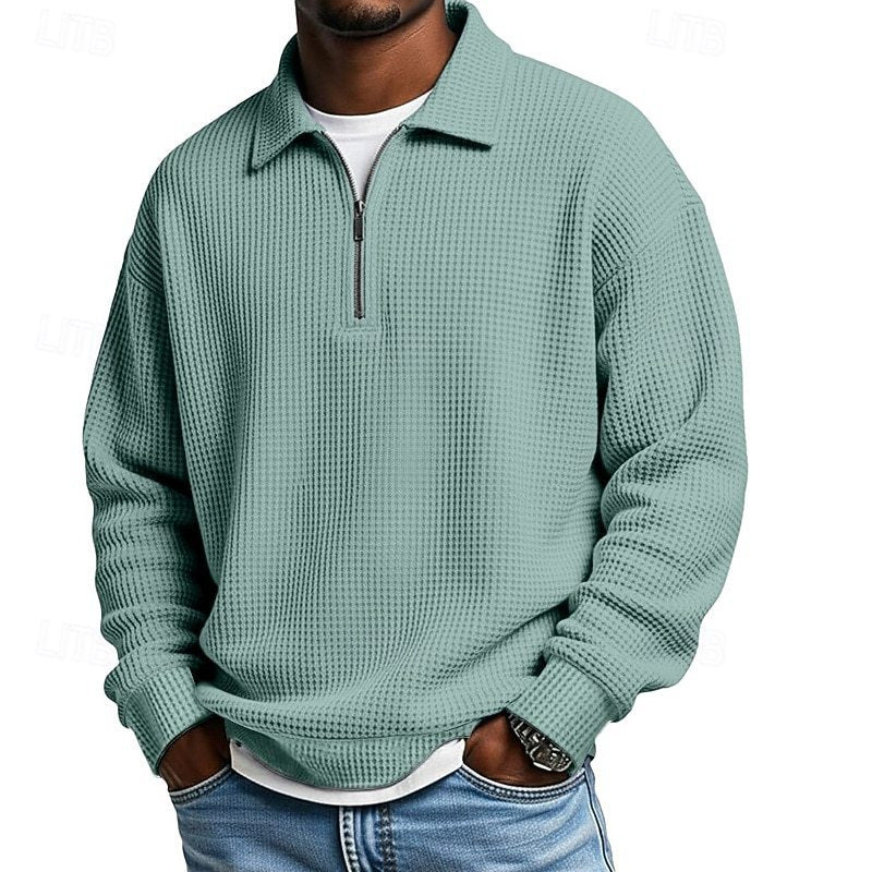 Men's Waffle Knit Quarter Zip Polo Sweatshirt