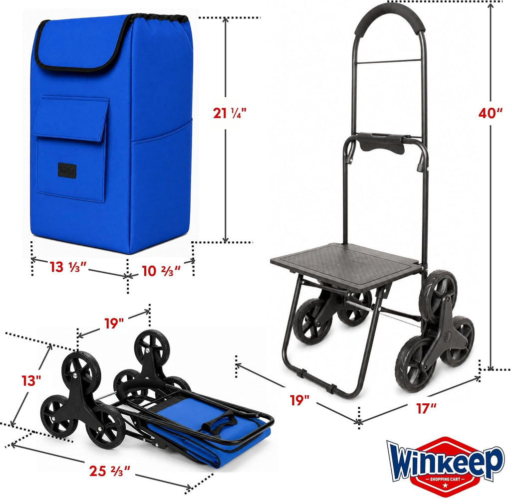Shopping Cart, Super Loading Stair Climber 220 lbs Capacity, Grocery Foldable Trolley with Extra Large Shopping Bag Laundry Utility Cart with Adjustable Bungee Cord, blue