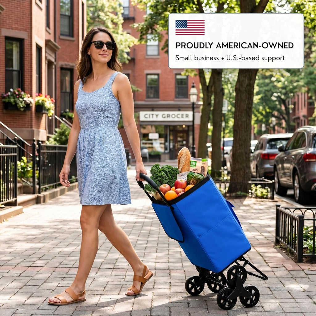 Shopping Cart, Super Loading Stair Climber 220 lbs Capacity, Grocery Foldable Trolley with Extra Large Shopping Bag Laundry Utility Cart with Adjustable Bungee Cord, blue