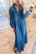 Long Sleeves Denim Maxi Dress